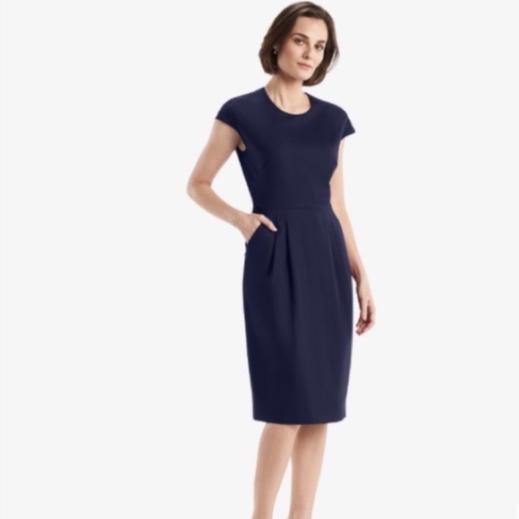 MM Lafleur Masha Wool Sheath Dress in Navy - Picture 1 of 11